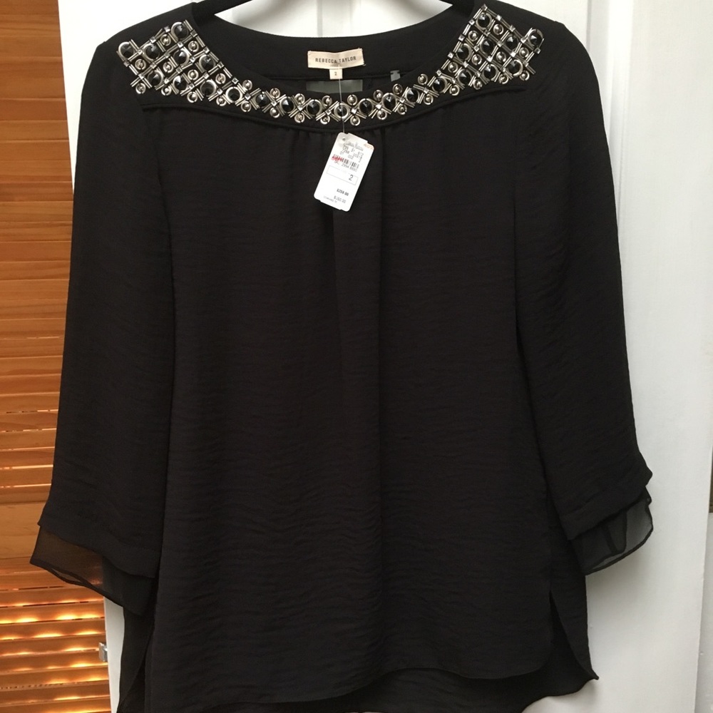 Rebecca Taylor Beaded Black Top - Size 2